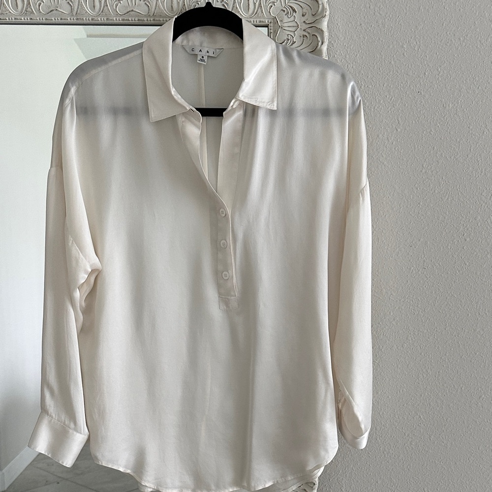 Cabi Silk Ivory Long Sleeve Top